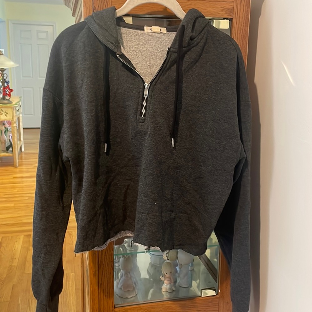 Garage. Gray cropped quarter zip hoodie. Size small.